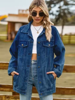 Veste en jean oversize pour femme - Manteau long boyfriend effet délavé - Style streetwear chic printemps 2026
