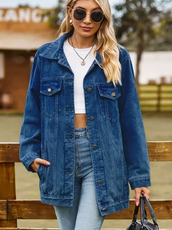 Veste en jean oversize pour femme - Manteau long boyfriend effet délavé - Style streetwear chic printemps 2026