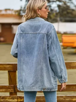 Veste en jean oversize pour femme - Manteau long boyfriend effet délavé - Style streetwear chic printemps 2026