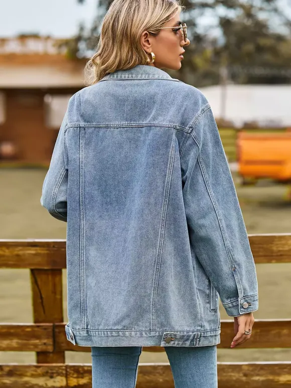 Veste en jean oversize pour femme - Manteau long boyfriend effet délavé - Style streetwear chic printemps 2026
