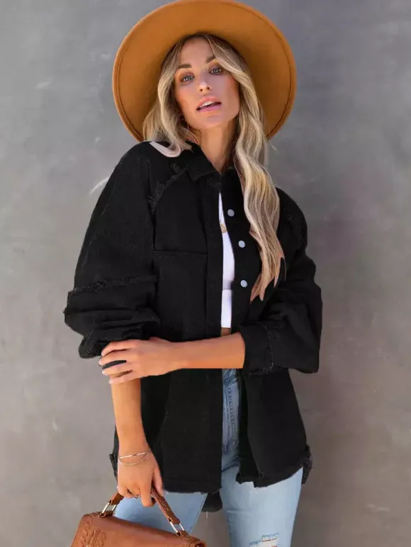 Veste femme à col rabattu et manches longues coupe oversize