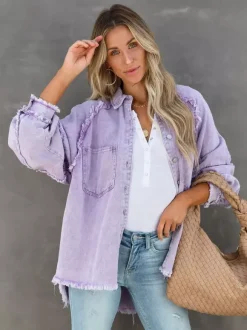 Veste femme à col rabattu et manches longues coupe oversize