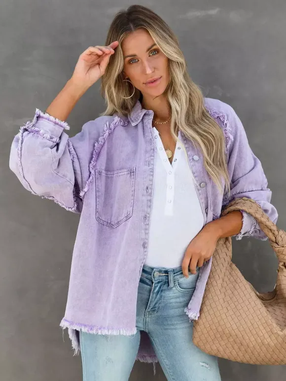 Veste femme à col rabattu et manches longues coupe oversize