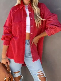 Veste femme à col rabattu et manches longues coupe oversize