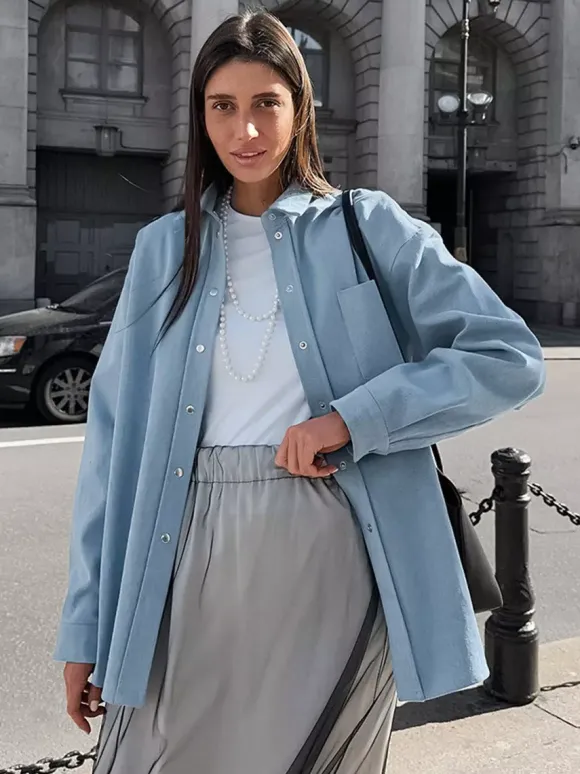 Veste femme à col rabattu boutons coton manches longues vêtement d'extérieur