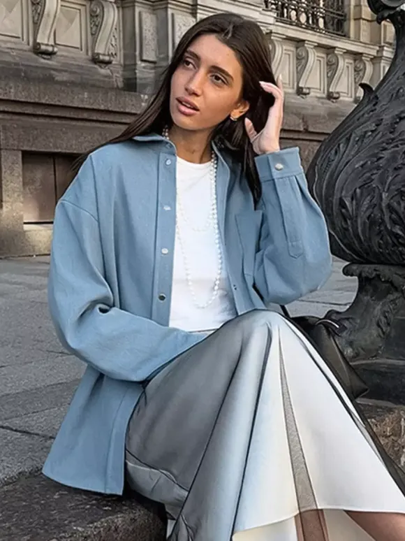 Veste femme à col rabattu boutons coton manches longues vêtement d'extérieur