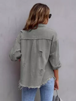 Veste femme à col rabattu en coton manches longues coupe oversize