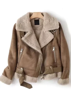 Veste Femme à Col Revers avec Manches Longues à Zip Bicolores