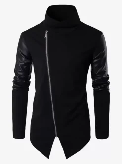 Veste Homme Avec Fermeture Éclair Vintage Chic Col Montant En Polyester Coton