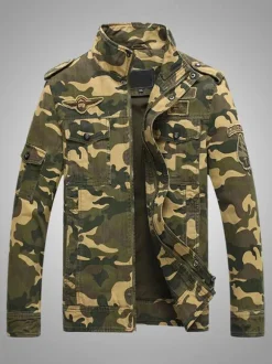 Veste Homme Camouflage Boutons Polyester Élégant