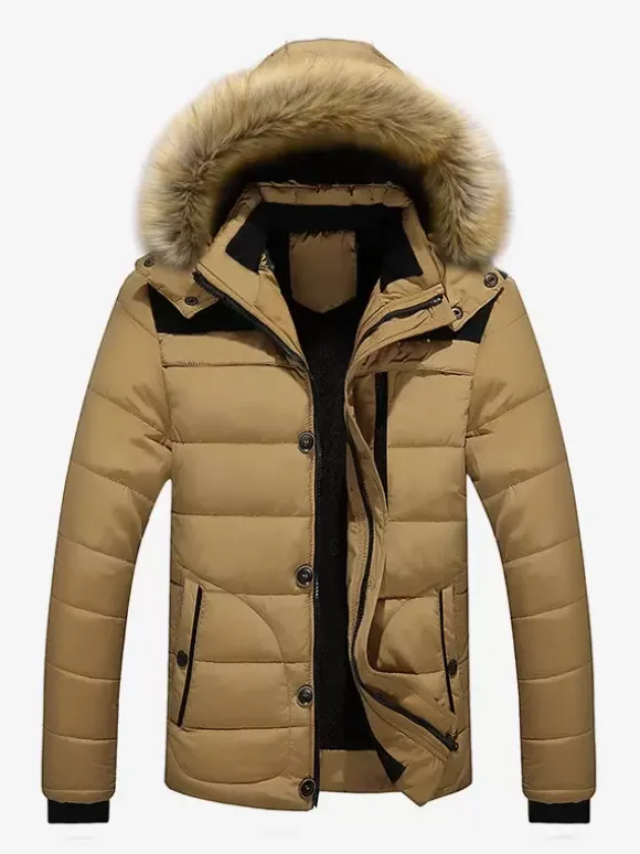 Veste Matelassé Homme À Capuche En Fausse Fourrure Polyester Coupe Cintré