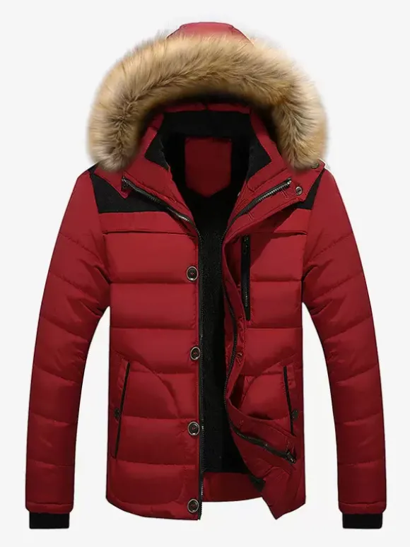 Veste Matelassé Homme À Capuche En Fausse Fourrure Polyester Coupe Cintré