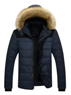 Veste Matelassé Homme À Capuche En Fausse Fourrure Polyester Coupe Cintré