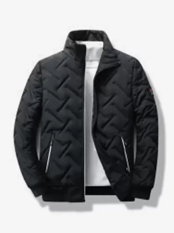 Veste Matelassée Homme Zippée En Polyester Poches Décontracté Chaud