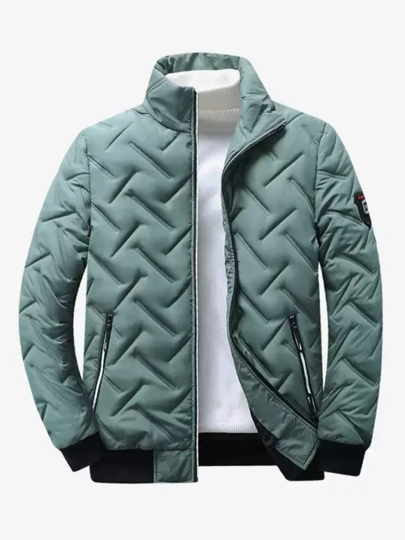 Veste Matelassée Homme Zippée En Polyester Poches Décontracté Chaud