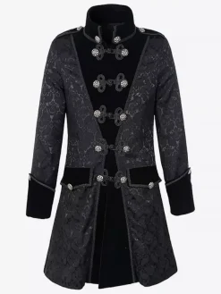 Veste Noir Vintage En Jacquard À Manches Longues Médiéval Gothique Homme