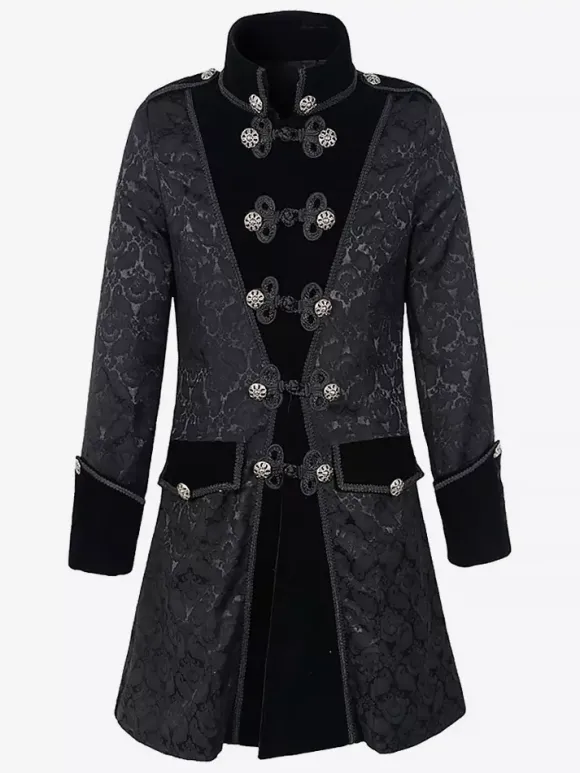 Veste Noir Vintage En Jacquard À Manches Longues Médiéval Gothique Homme