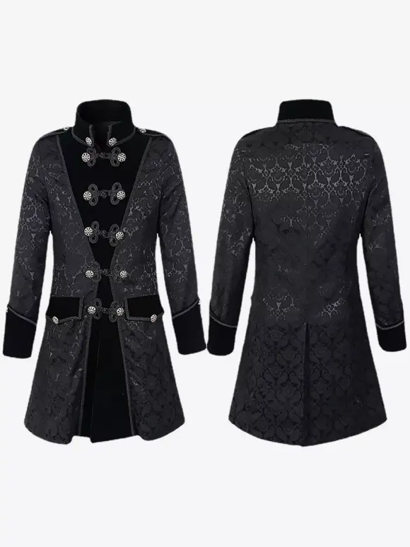 Veste Noir Vintage En Jacquard À Manches Longues Médiéval Gothique Homme