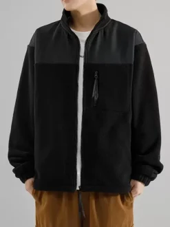 Veste Polaire Homme Manteau À Manches Longues Bicolore Poche Chaud Hiver