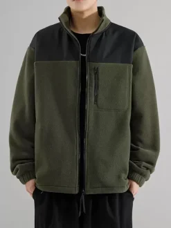 Veste Polaire Homme Manteau À Manches Longues Bicolore Poche Chaud Hiver