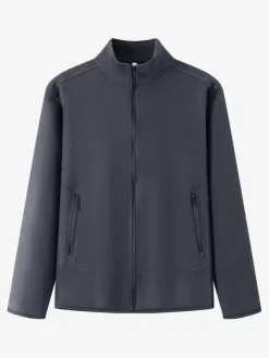 Veste Polaire Homme Unicolore Manteau Chaud Hiver Poche À Glissière Éclaire