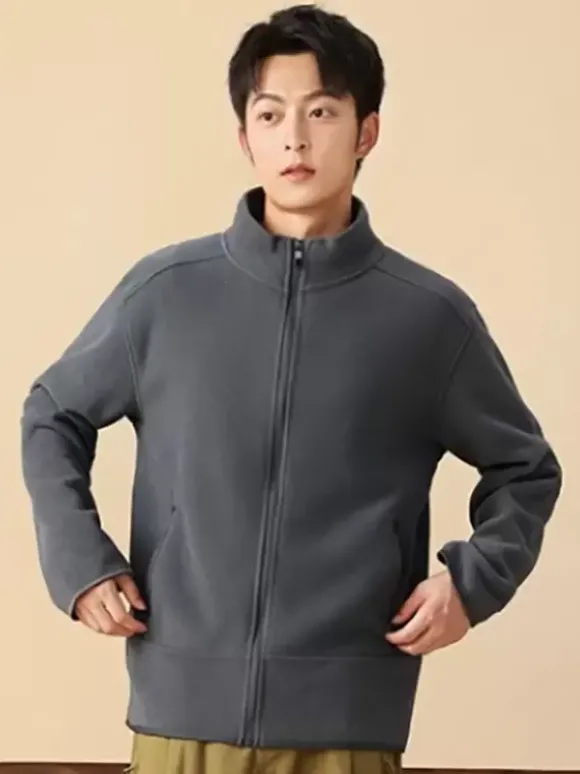 Veste Polaire Homme Unicolore Manteau Chaud Hiver Poche À Glissière Éclaire
