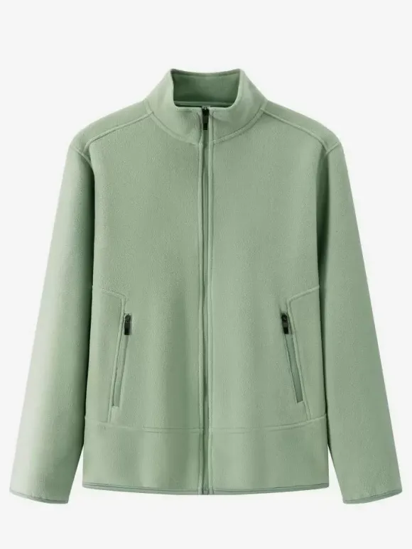 Veste Polaire Homme Unicolore Manteau Chaud Hiver Poche À Glissière Éclaire