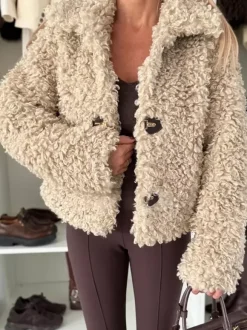 Veste polaire Teddy manteau boutonné en fausse fourrure bouclée pour femme 2026