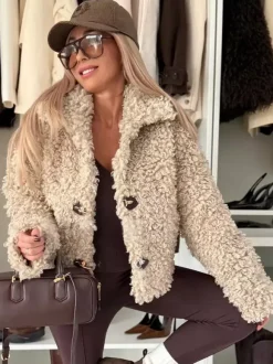 Veste polaire Teddy manteau boutonné en fausse fourrure bouclée pour femme 2026