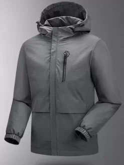 Veste Pour Homme À Capuche Fermeture Éclair En Polyester Décontracté Imperméable