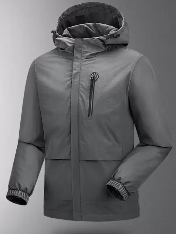 Veste Pour Homme À Capuche Fermeture Éclair En Polyester Décontracté Imperméable