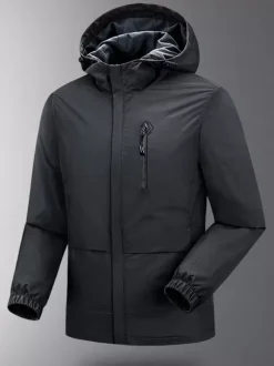 Veste Pour Homme À Capuche Fermeture Éclair En Polyester Décontracté Imperméable