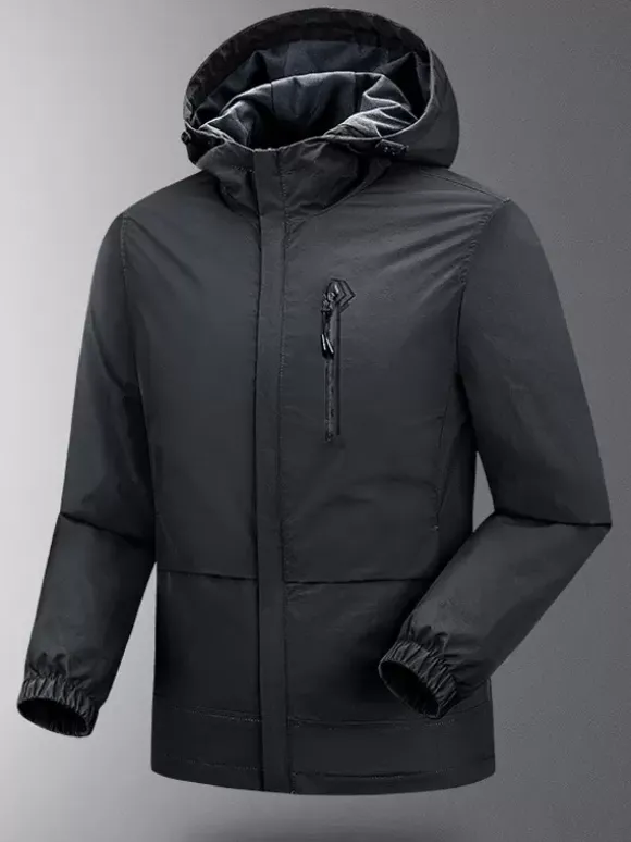 Veste Pour Homme À Capuche Fermeture Éclair En Polyester Décontracté Imperméable
