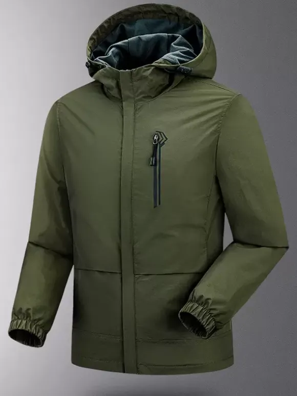 Veste Pour Homme À Capuche Fermeture Éclair En Polyester Décontracté Imperméable