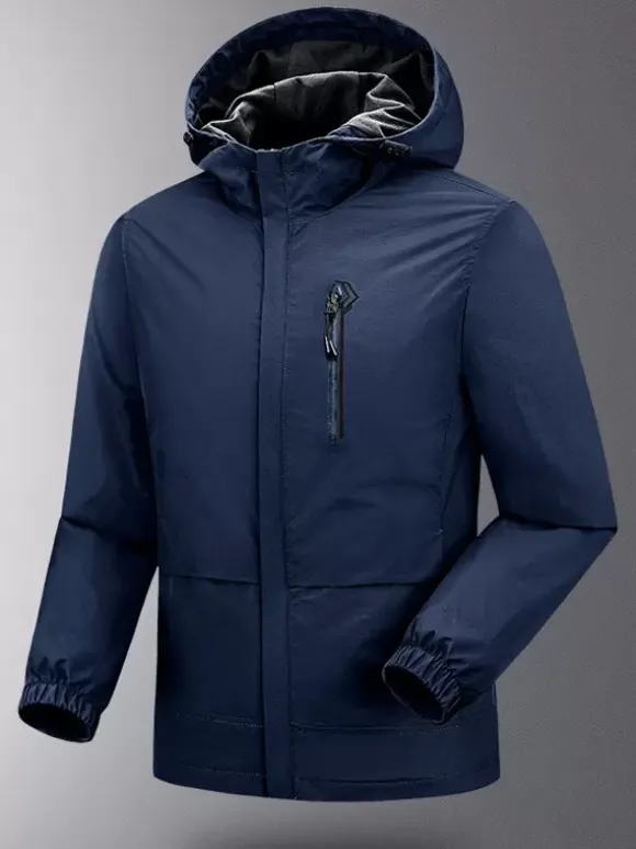 Veste Pour Homme À Capuche Fermeture Éclair En Polyester Décontracté Imperméable