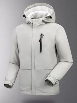 Veste Pour Homme À Capuche Fermeture Éclair En Polyester Décontracté Imperméable
