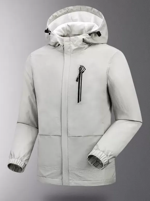 Veste Pour Homme À Capuche Fermeture Éclair En Polyester Décontracté Imperméable