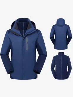 Veste Pour Hommes Bloc De Couleur Fermeture Éclair Polaire Polaire Élégant
