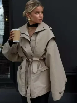 Veste safari ceinturée manteau kaki pour femme 2026