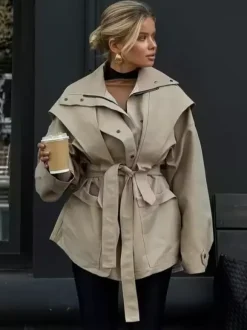 Veste safari ceinturée manteau kaki pour femme 2026