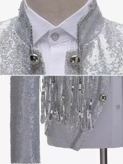 Veste Vintage Médiévale Argenté À Franges Paillettes Costumes Rétro Hommes