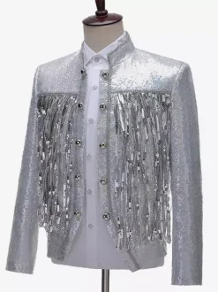 Veste Vintage Médiévale Argenté À Franges Paillettes Costumes Rétro Hommes