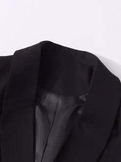 Veste blazer à franges et perles pour femme - Manteau de soirée noir court à revers châle et franges - Printemps 2026
