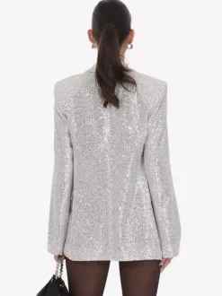 Veste blazer oversize à sequins double boutonnage et revers cranté pour femme
