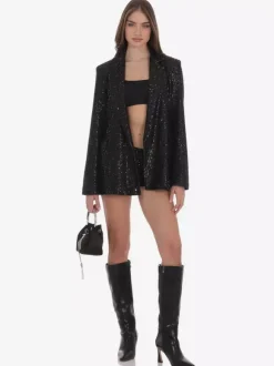 Veste blazer oversize à sequins double boutonnage et revers cranté pour femme