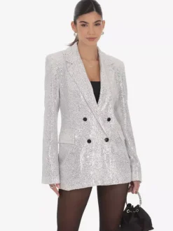 Veste blazer oversize à sequins double boutonnage et revers cranté pour femme