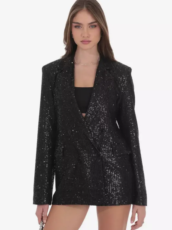 Veste blazer oversize à sequins double boutonnage et revers cranté pour femme