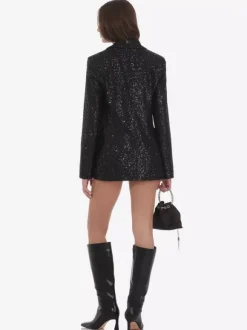 Veste blazer oversize à sequins double boutonnage et revers cranté pour femme