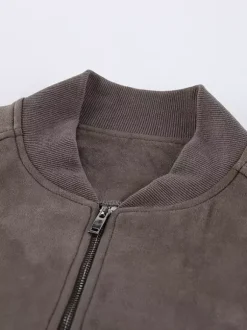 Veste bomber courte oversize à col montant et fermeture éclair en faux daim pour femme