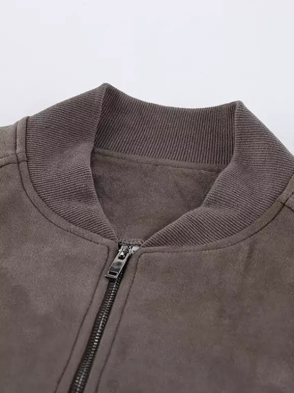 Veste bomber courte oversize à col montant et fermeture éclair en faux daim pour femme